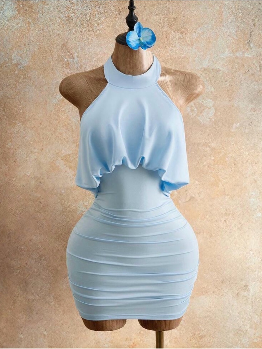 SHEIN Light Blue Halter Bodycon Mini Dress - Picture 3 of 3